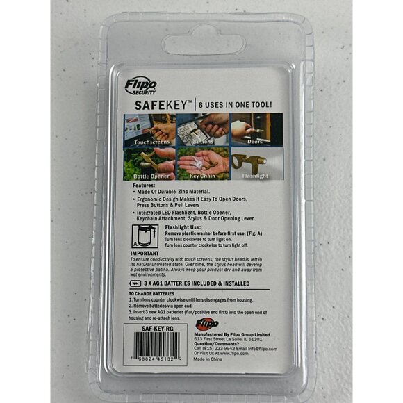 Flippo Safekey Contact-Less Key Chain Tool - Stylus Flashlight Door Opener Bottl - Picture 5 of 5